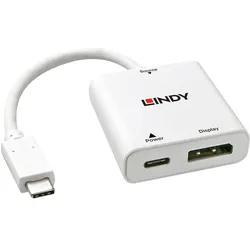 Lindy USB Typ C DisplayPort Adapter mit Power Delivery (DisplayPort), Video Adapter, Weiss