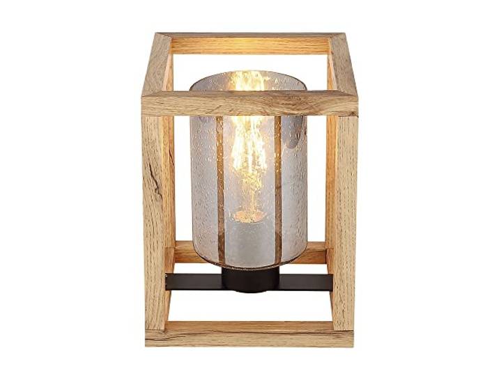 GLOBO LIGHTING Tischlampe Beistellleuchte MDF Glas mit Luftblasen quadratisch braun natur