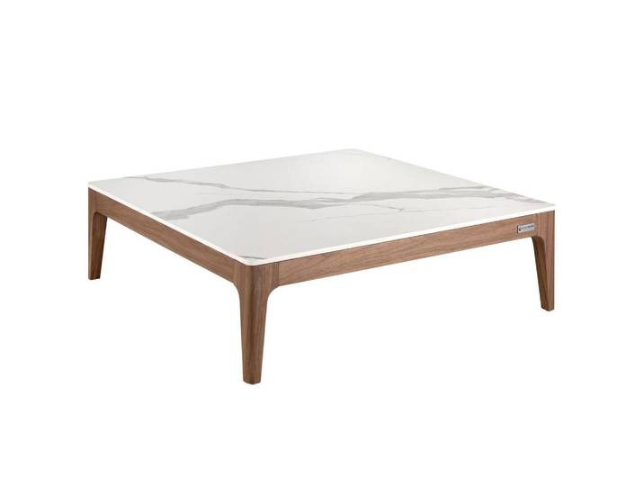 Angel Cerda Quadratischer Couchtisch, Porzellanmarmor und Nussbaum, Nussbaumfarben, Weiß, Holzwerkstoff, Nachbildung,Nussbaum, Essen/Getränk, Quadratisch,Quadratisch, 100x30x100 cm, Wohnzimmer, Wohnzimmertische, Couchtische