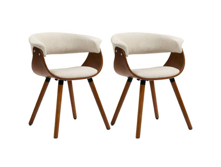 Homcom Esszimmerstuhl 2er Set Polyester Holz Beige, Buche, Füllung: Baumwollfüllung, 55x75x62 cm, Esszimmer, Stuhl