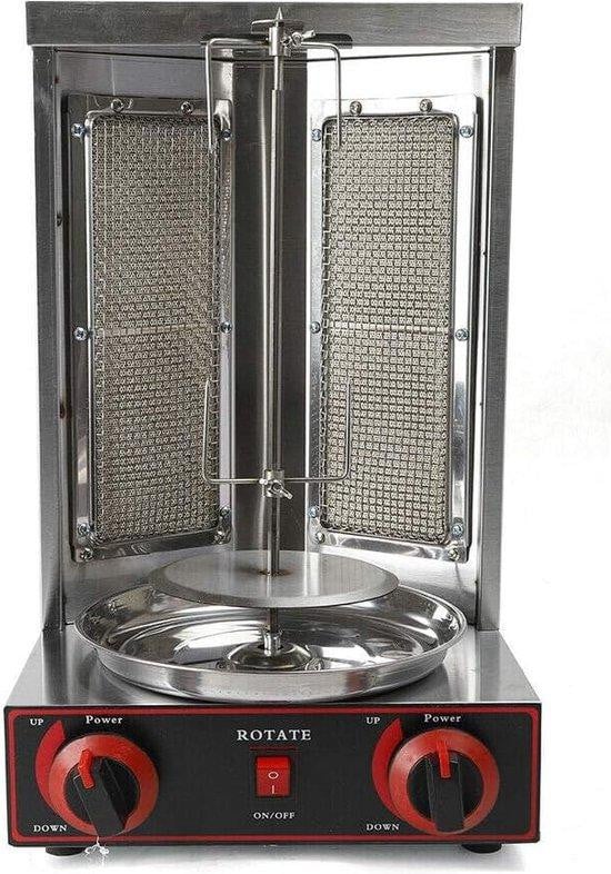Professionele gas kebabgrill van roestvrij staal in zilver, tabletop model