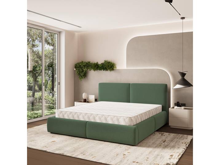 Masseno Polsterbett FELURO SR 200x200 cm, Polsterbett mit Bettkästen -Grün, SORO 72