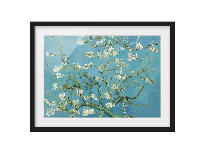 Impression d’art fleurs d’amandier V Pin massif, verni mat 100 x 70cm