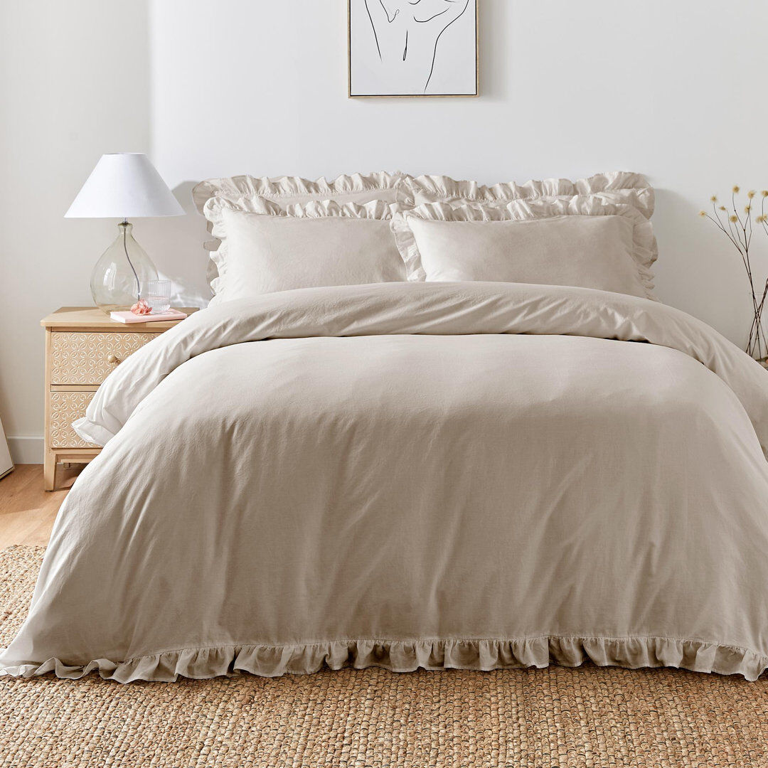 AppleTree Cassia Frill Cotton No Pattern Duvet Cover Set with Pillowcases Included King Duvet Cover Set + 2 Pillowcases