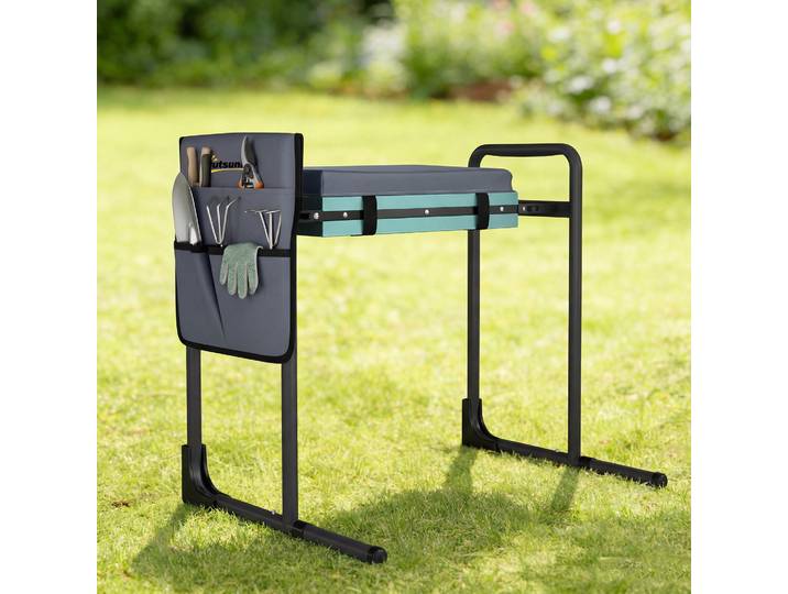 Outsunny Tabouret Pliant Jardin avec Sac Outils Gris Foncé