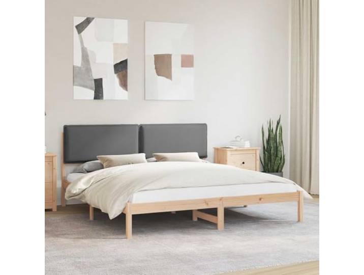 Gepolstertes Kopfteil Modernes Bettgestell Dunkelgrau 180 x 200 cm Bettgestell mit gepolstertem Kopfteil Dunkelgrau 180 x 200 cm Massivholz Kiefer Metallfrei stabil