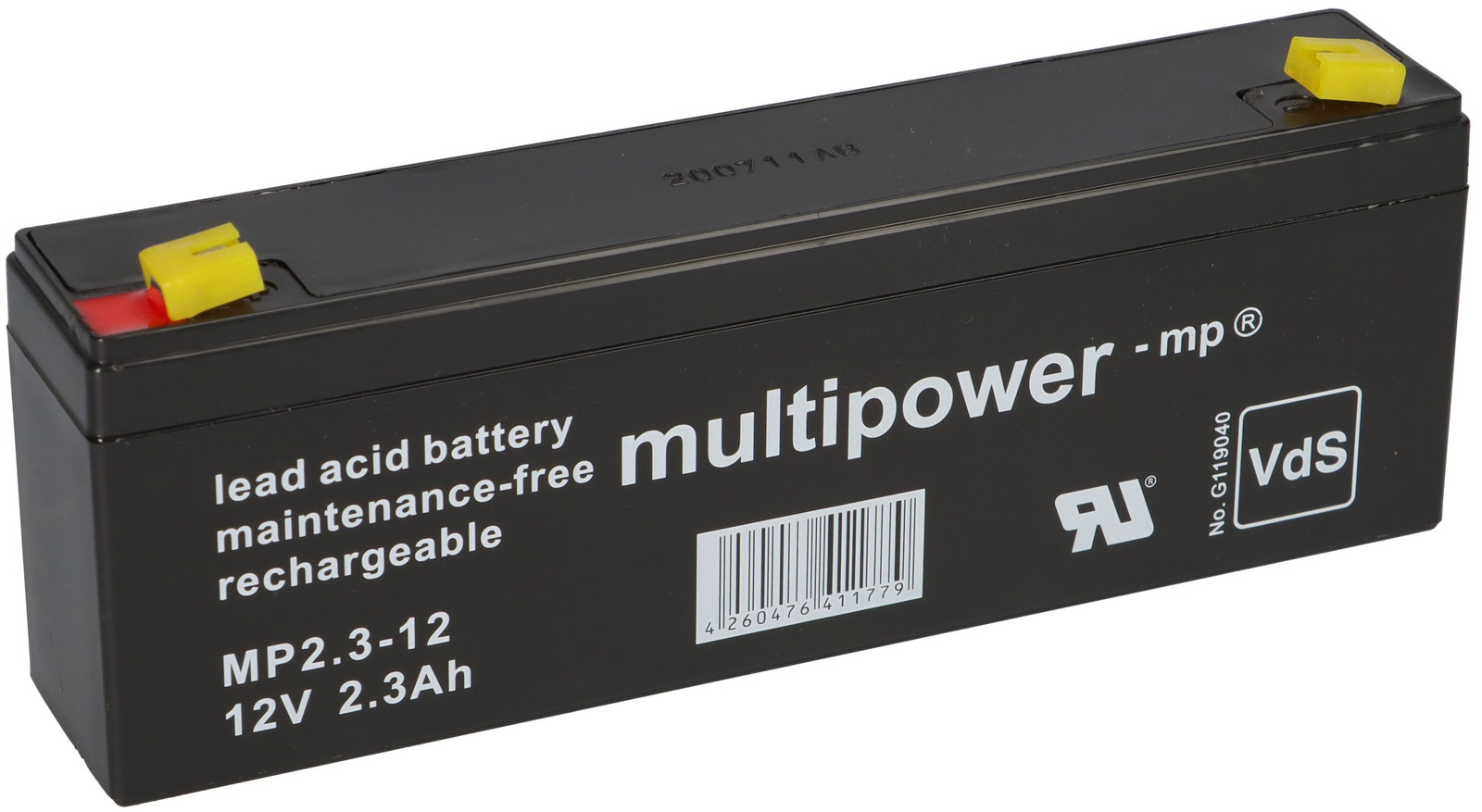 Multipower MP2.2-12 12V 2,3 Ah AGM loodaccu (VRLA) met Faston 4,8 mm aansluiting