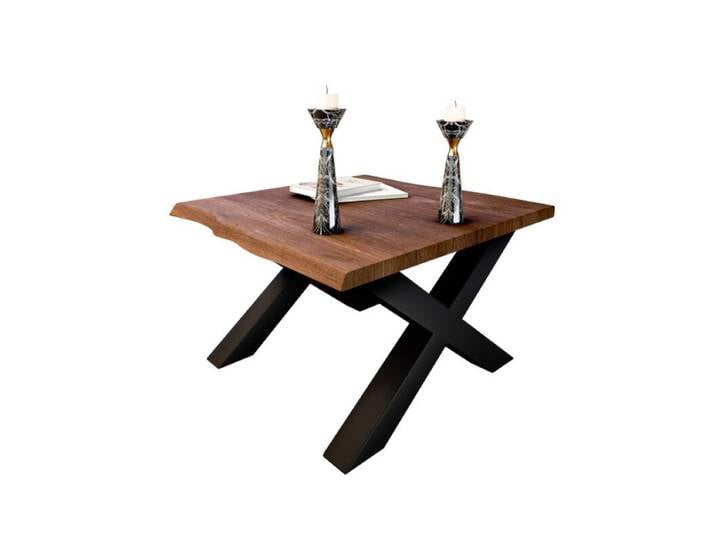 Liadomo Boston Couchtisch aus Massivholz mit verschiedenen Gestellen - Akazie massiv nuss lackiert - X-Gestell Metall schwarz - 90 x 90 Neues Produkt: Zum Start -13% im Preis gesenkt Industrial, Natur