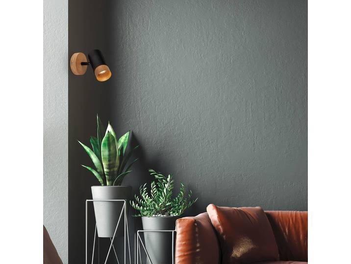 Wandspot Plek GU10 zwart/hout 1-lamp Plek, dimbaar, zwart, Woon-/ Eetkamer, metaal, Modern, buitenspot