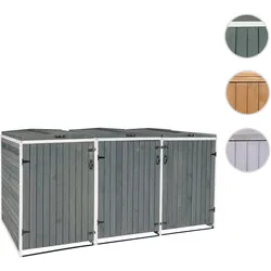 XL 3er-/6er-Mülltonnenverkleidung HWC-H74, Mülltonnenbox, erweiterbar 126x238x98cm Holz MVG ~ grau-weiß