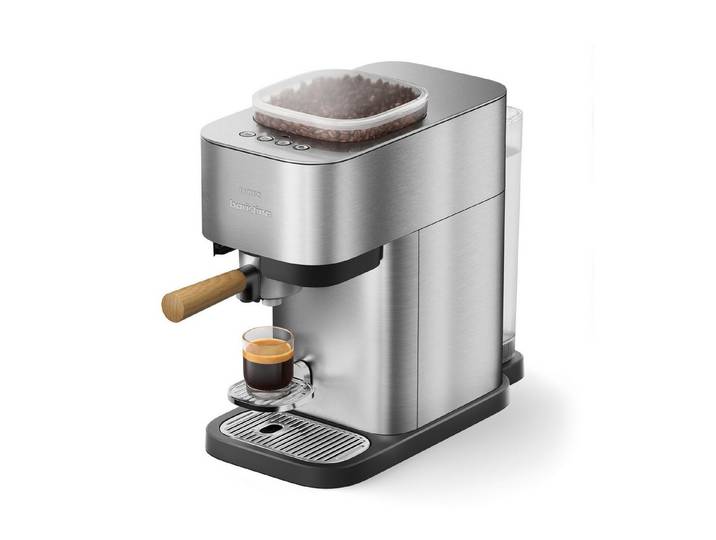 PHILIPS baristina Espressomaschine Plus in Edelstahl BAR500/00 mit Mahlwerk für ganze Bohnen, Iced Coffee Funktion, 16 bar Pumpendruck, Edelstahl/Eschenholz