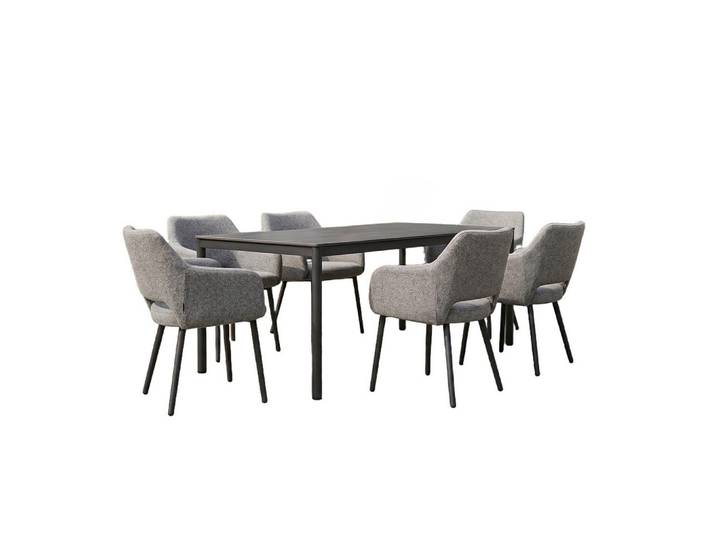Kawola Garten-Essgruppe Amur 7ER SET Grau Flachgewebe, Keramik, Rechteckig, Gartenmöbel, Gartengarnituren, Gartenmöbel-Sets