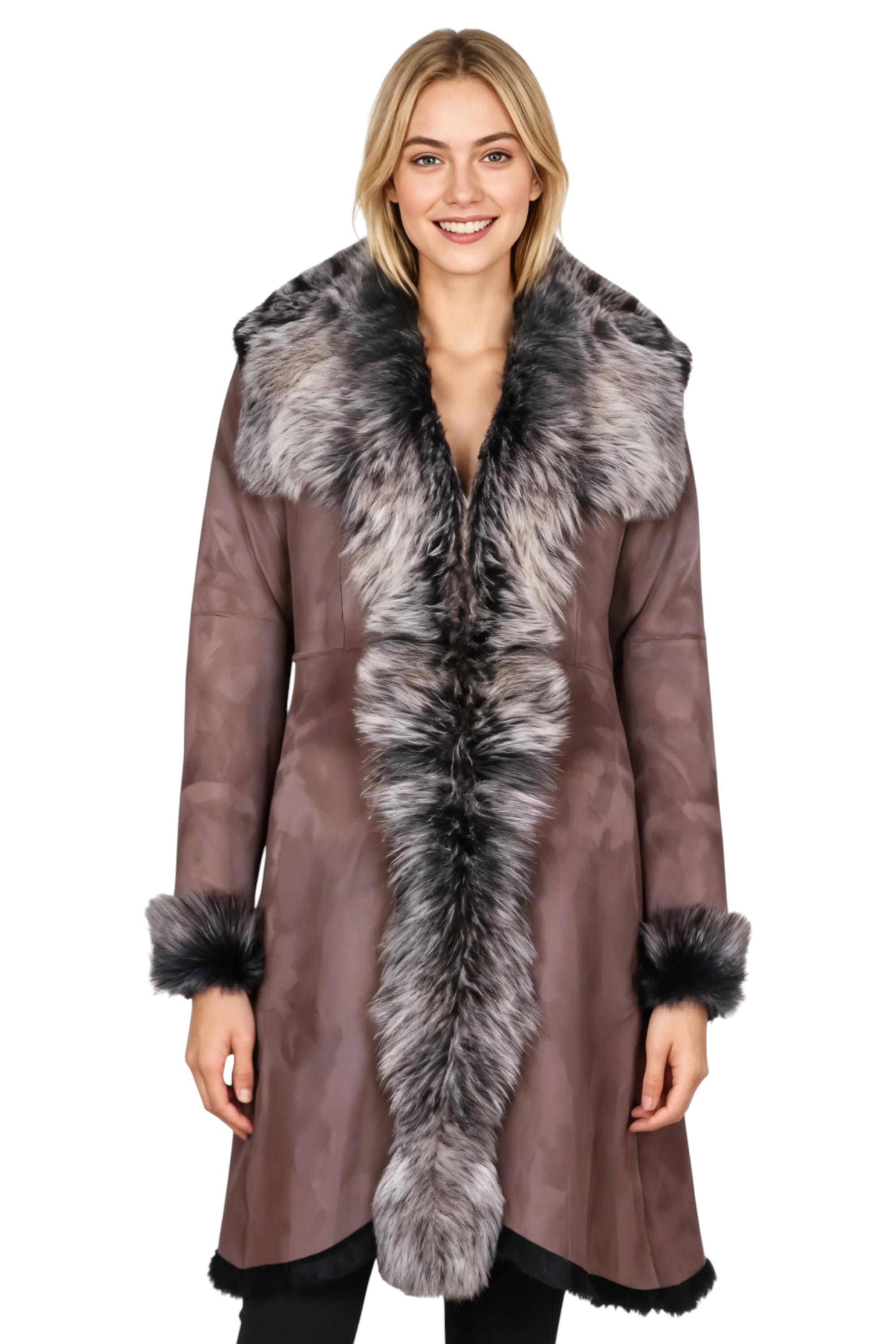 Damen-Trenchcoat aus braun-goldenem toskanischem Schafveloursleder – Celeste