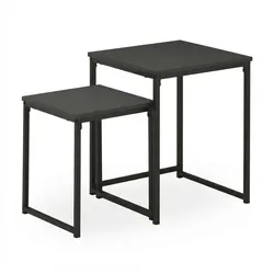 Relaxdays Beistelltisch 2er Set, stapelbar, Satztisch 2 Größen, quadratisch, Metall, Wohnzimmer, Dekotisch, schwarz