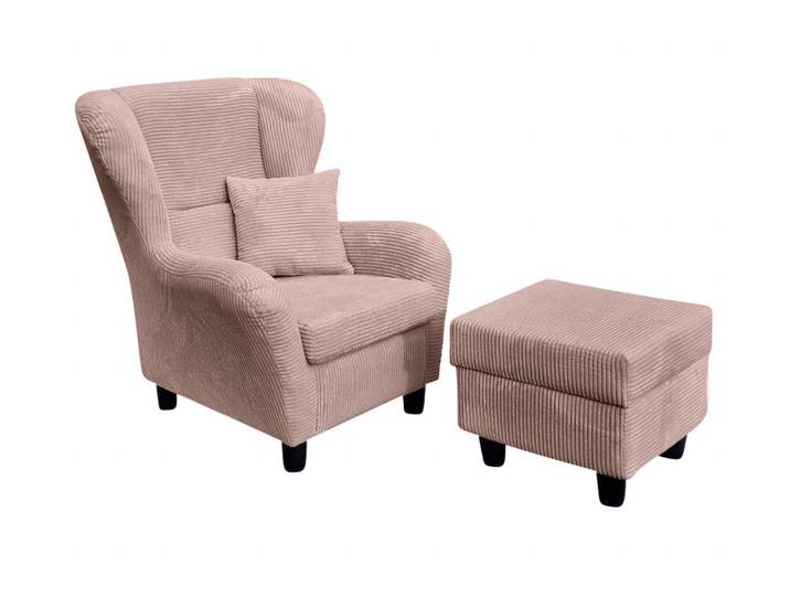Ohrensessel mit Hocker Landhausstil Polster-TV-Lesesessel Cordstoff Rosa / 18021