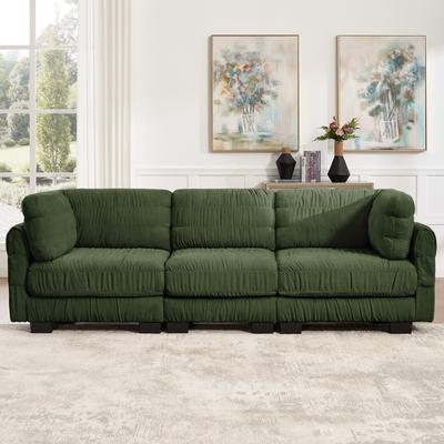 "GDFStudio - 109.4"" 3-Seater L-Shaped Chenille Modular Sectional Sofa with Ruched Detailing & High-Density Foam"