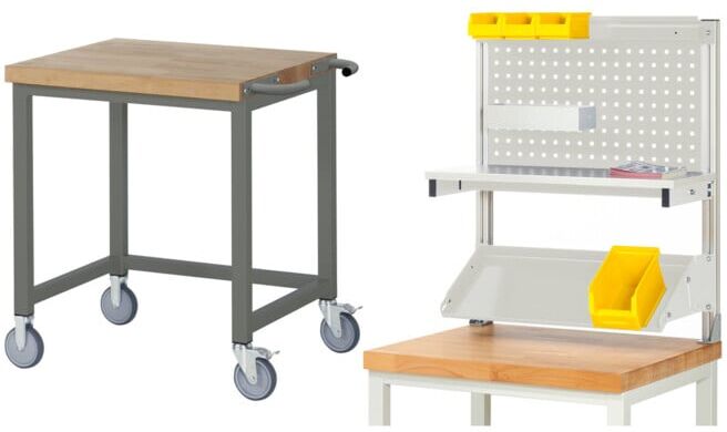 Set STIER Fahrbare Werkbank Premium BxTxH 750x700x880mm + Werkbankaufbau BxH...