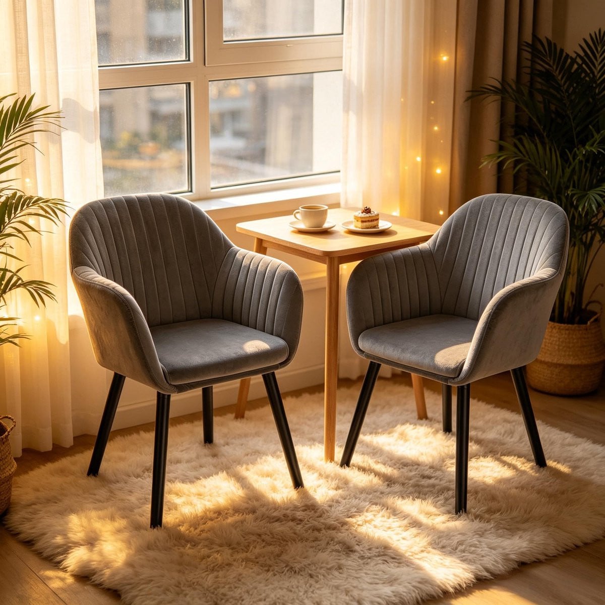 Set van 2 donkergrijze eetkamerstoelen met armleuningen