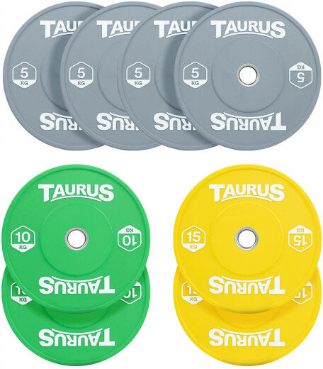 Taurus Coloured Olympic Rubber Bumper Weight Plates 70kg Set