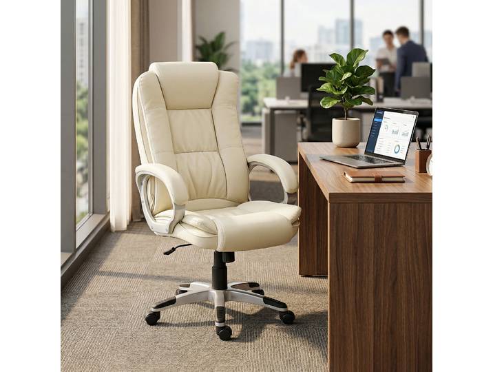 HOMCOM Fauteuil Bureau Pivotant Cuir PU Noir Dossier Haut 120kg