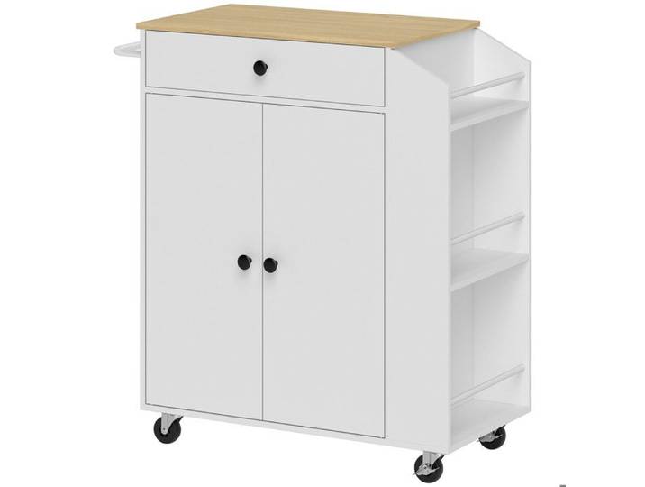 Îlot de cuisine sur roulettes - Blanc - 82x38x86.5 cm - Rangement multifonctionnel - Étagère ajustable