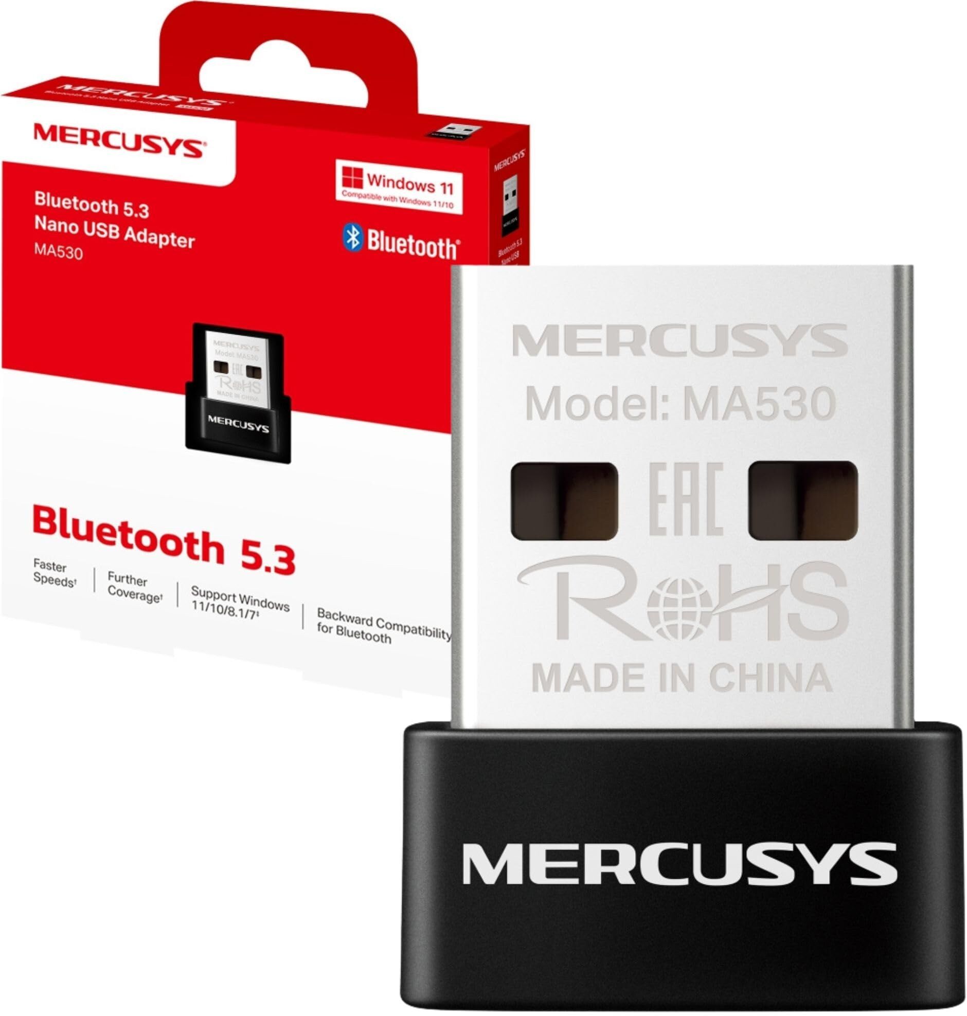 Mercusys MA530 Bluetooth 5.4 Adapter for PC, USB Bluetooth Dongle Nano Receiver, BLE Technology, Long Range, Plug & Play, Support Windows 11-10-8.1-8-