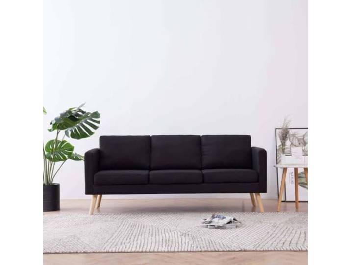 HEFZGDB Stilvolles 3-Sitzer-Sofa Stoff Schwarz mit abnehmbaren Kissenbezügen und robustem Holzrahmen für maximalen Sitzkomfort und strapazierfähige Langlebigkeit im Wohnbereich