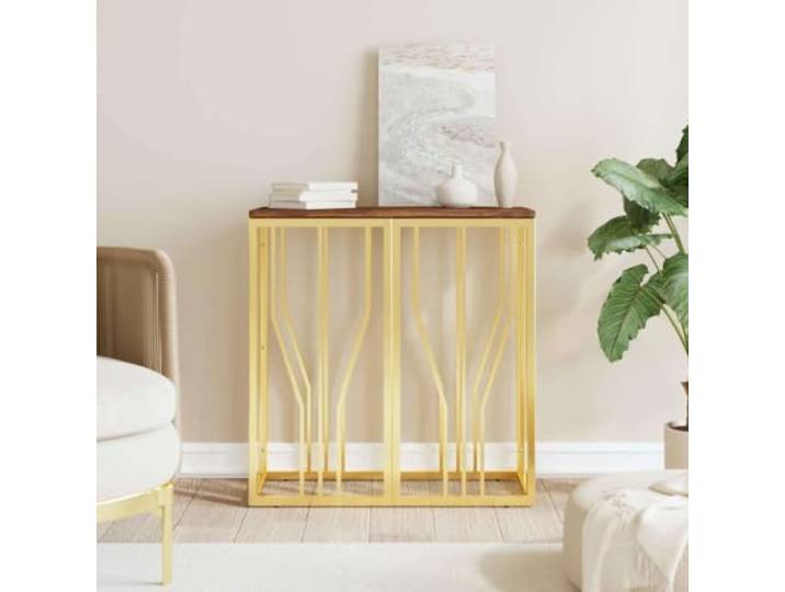 GPWERSDF Konsolentisch Golden Edelstahl und Altholz Massiv Schlankes Design, Vielseitig als Beistelltisch, Pflegeleicht, Stabil