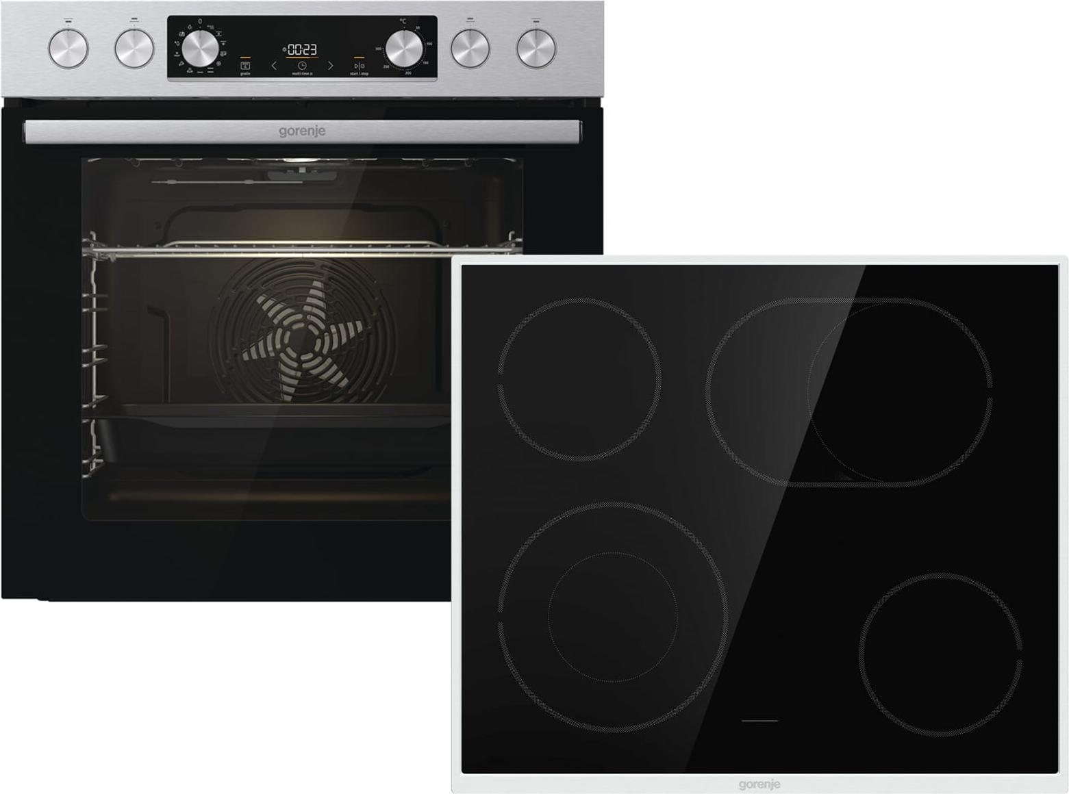 Gorenje BC6737E02X+ECD643BSC+1-fach Auszug, Keramik, 4 Zone(n), Glaskeramik, Schwarz, Berührung, 59,5 cm
