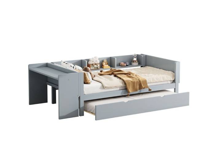 VLIVRA Lit Gigogne 90×200 cm Simple - Bureau 3 Étagères et Couchage d'Appoint 90×180 cm - sans Matelas