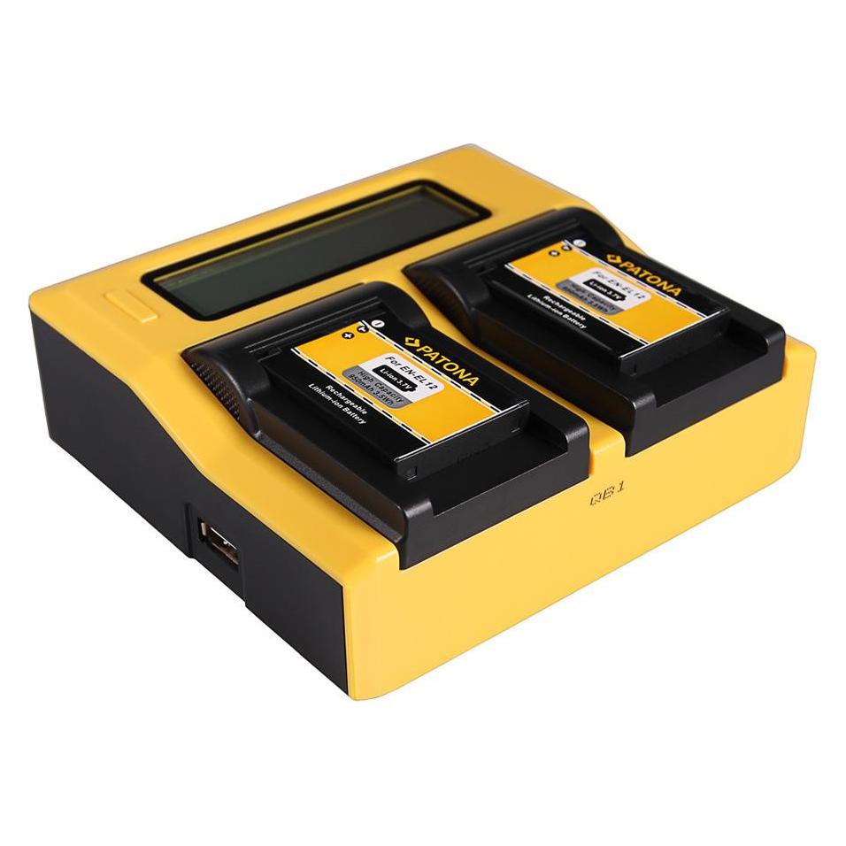 Patona Dual LCD USB Ladegerät f. Nikon EN-EL12 Coolpix AW100 AW110 P300 P310 P330 S1000pj (Kamera Akku Ladegerät) (34655000)