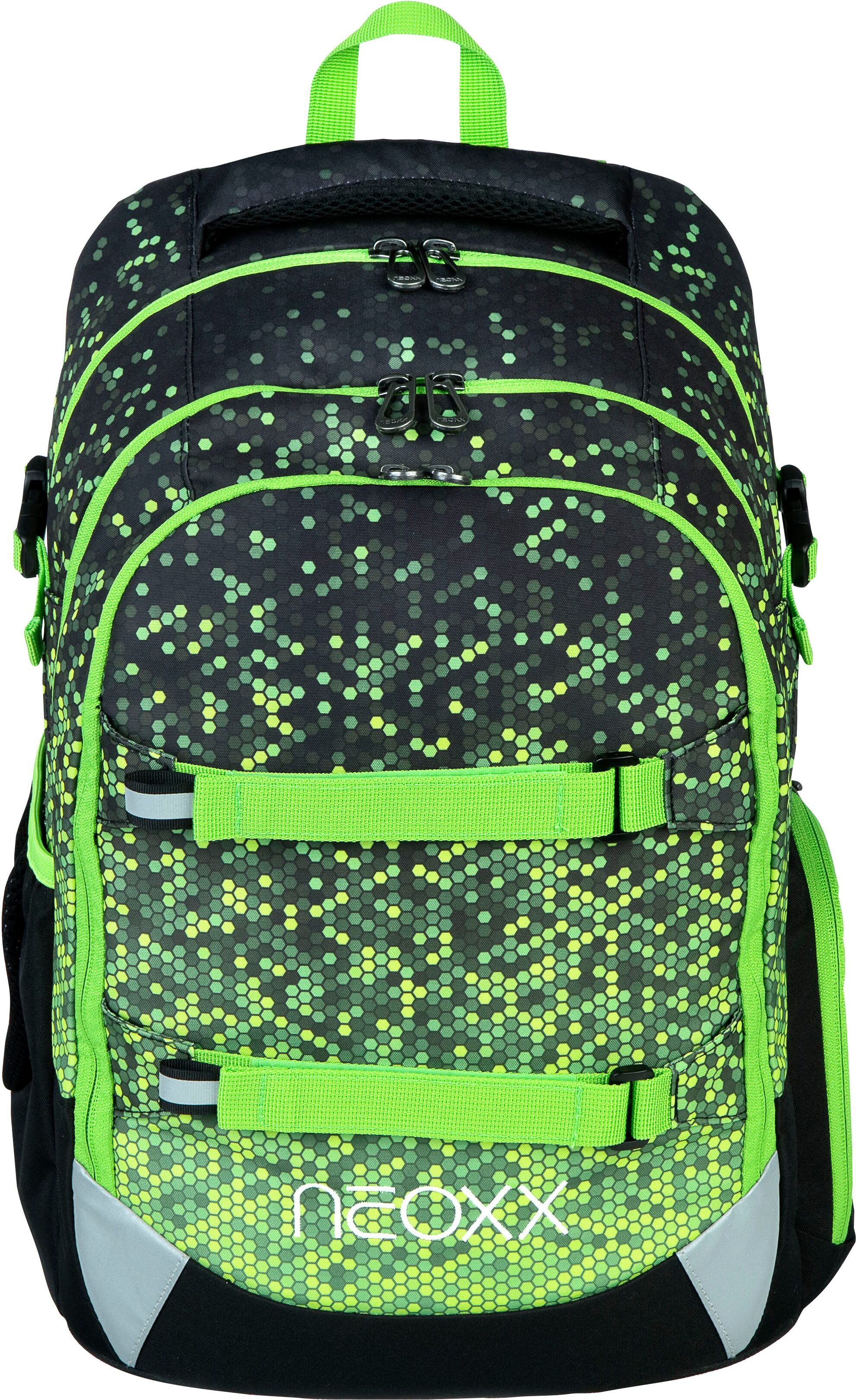Schulrucksack NEOXX "Active Pro", Kinder, Gr. B/H/T: 31cm x 45,5cm x 24cm, schwarz (pixel my mind), Polyester, Rucksäcke Schulrucksack pixel my mind B/H/T: 31cm x 45,5cm x 24cm