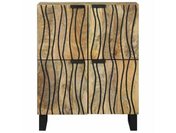 KTHLBRH Anrichte braun 60 x 33 x 75 cm Massivholz Mango Scharniertüren, Einlegeböden, strukturierte Oberfläche, rustikales Design für Wohnzimmer oder Esszimmer