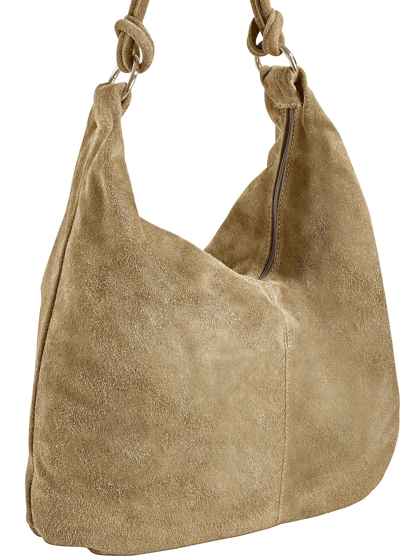 Beuteltasche HEINE, Damen, Gr. B/H/T: 39cm x 49cm x 2cm, beige (sand), Leder, unifarben, Taschen Beuteltasche