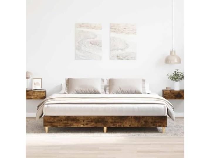 YUTAASU Bettgestell Räuchereiche 180x200 cm Holzwerkstoff Niedriges Bodenbett, Inklusive Lattenrost, Ohne Matratze, Stabil Und Langlebig