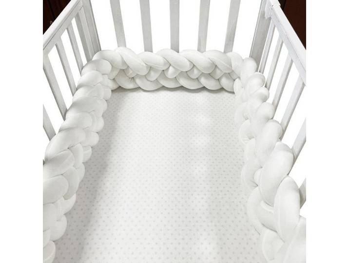 Table de chevet en coton tissé avec barrière anti-collision pour berceau – Blanc 300 cm