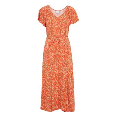 Midikleid ICHI "IHAya", Damen, Gr. 40, Normalgrößen, orange (coral rose), Kleider Midikleid