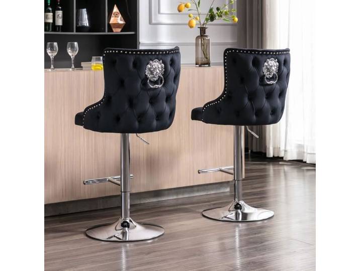Wahson Tabouret de Bar Velours Lot de 2 Chaise Bar Haute Tabourets avec Repose-Pieds Tabouret Haut pour Bar-Cuisine(Noir)