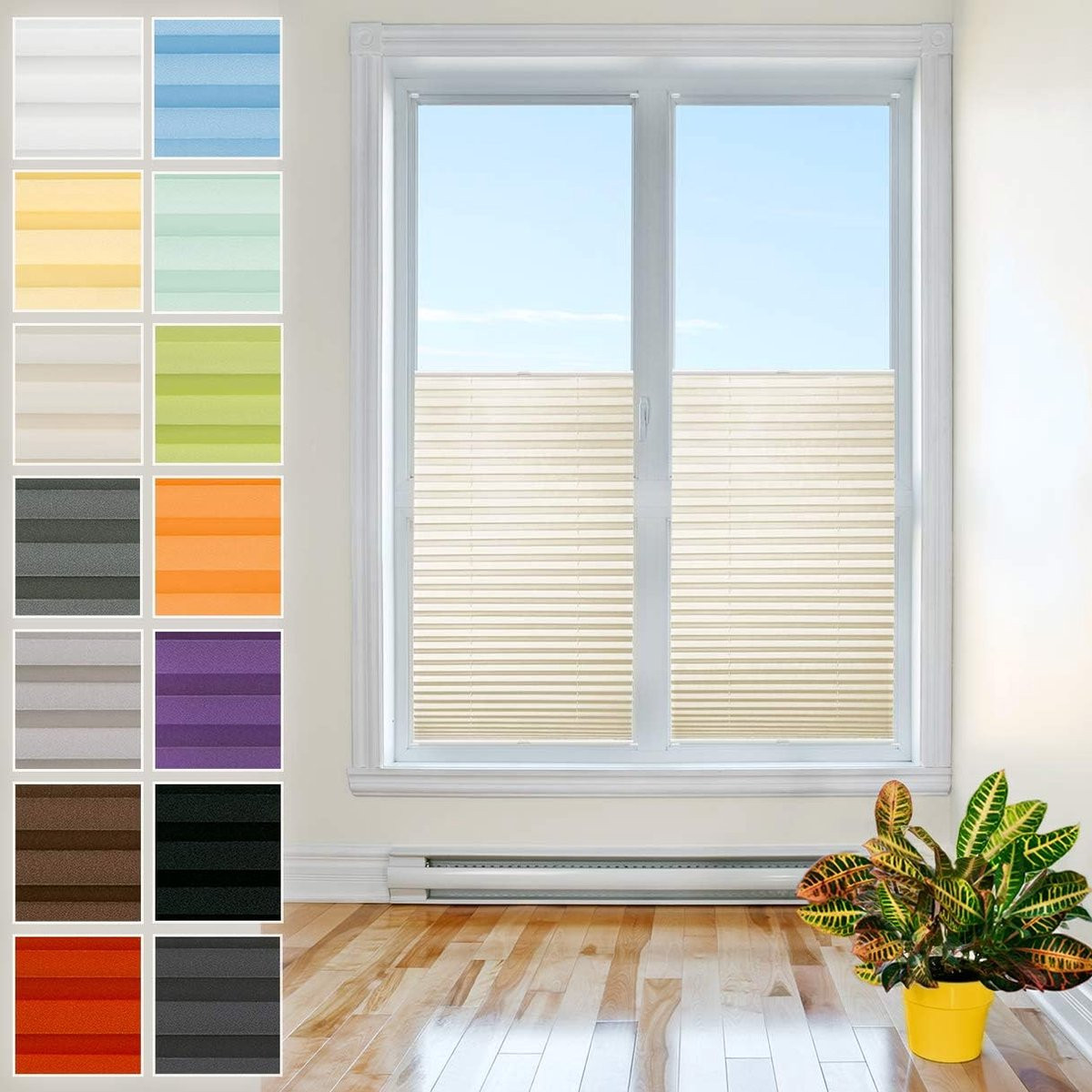 Verduisterend Rolgordijn Zonder Boren Crèmekleurig 80 x 110 cm Luxe Plisse Zonwering