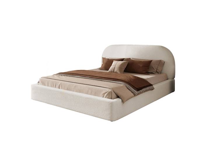 Modenvie Polsterbett 180/200 cm aus Bouclé mit Lattenrost und waschbaren Bezügen Beige, 180x200 cm, Schlafzimmer, Betten, Polsterbetten