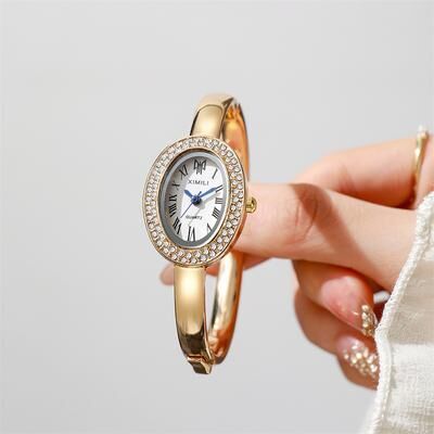 Fusion Finds Luxury Women's Bracelet Watch With Oval Roman Dial & Quartz Movement gold White