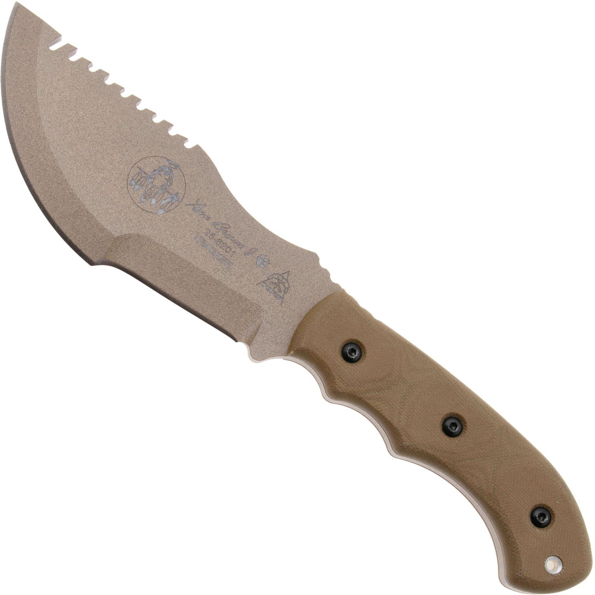 TOPS Knives TBT01-TAN Tom Brown Tracker #1 Large TBT01-TAN Coyote Tan 1095, Green Canvas Micarta, coltello da sopravvivenza, Tom Brown design