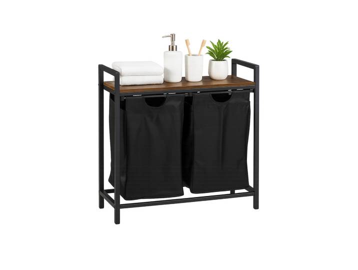 Relaxdays Wäschesammler Vintagebraun 2-Fächer, Schwarz, Metall, 73x72x33 cm, Haushalt & Reinigung, Wäschepflege, Wäschekörbe & Wäschetonnen