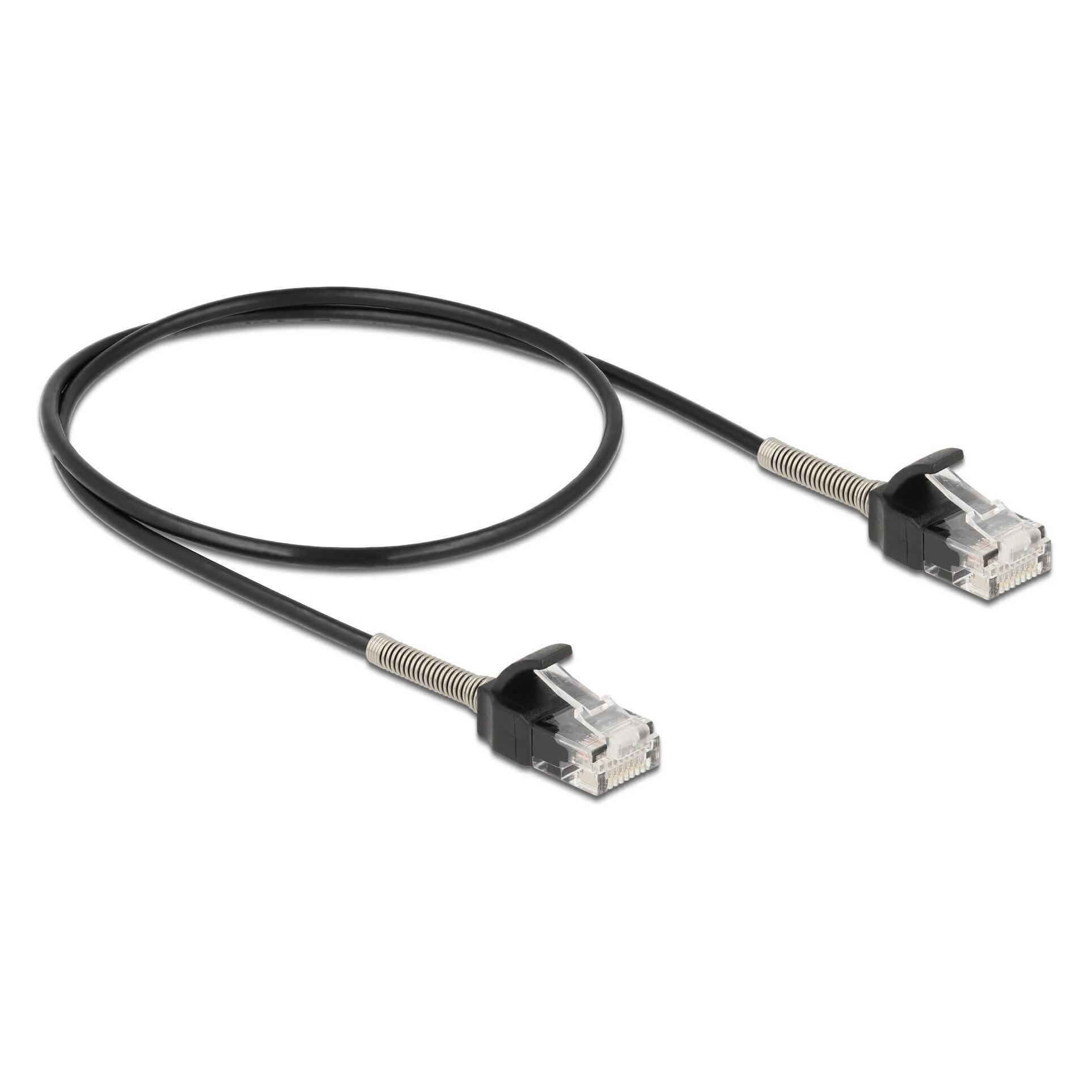 Delock Kabel RJ45 Stecker zu RJ45 Stecker mit Knickschutz Cat.6A 50 cm schwarz (UTP, CAT6a, 0.50 m) (87015)