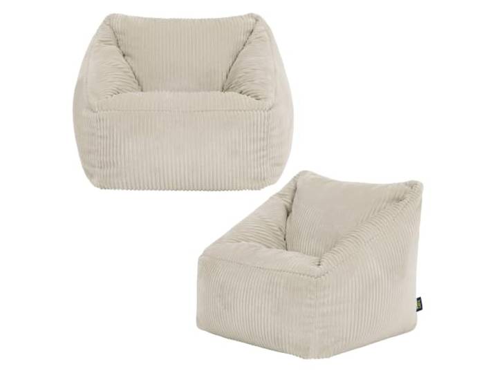 Icon Natalia Cord Sitzsack Kinder Sessel mit Füllung, 2er Pack, Beige In Deutschland Hergestellt, Sitzsack Sessel, Weicher Cordstoff, Kinder Sessel für Kinderzimmer und Schlafzimmer