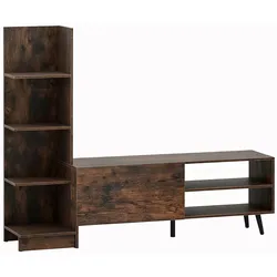COSTWAY Wand-TV-Möbel für Fernseher bis zu 50 Zoll, TV-Schrank mit Bücherregal und verstellbarem Regal, Medienkonsole