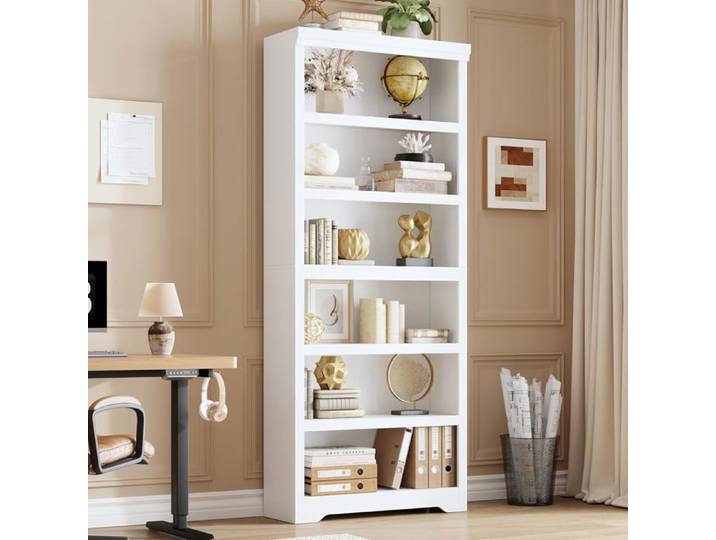 Etagère campagne relief 6 niveaux 75  blanche kit antidérapant salon bureau à domicile