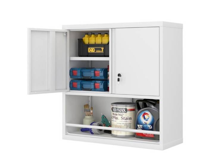 Armoire De Rangement Armoire de rangement métal 2 portes étagères réglables meuble cuisine acier 76.2x30.5x78cm Blanc