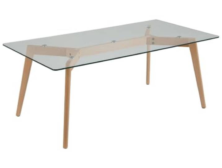 Beliani Couchtisch Sicherheitsglas 120 x 60 cm Buchenholz Hellbraun/transparent grau Hudson
