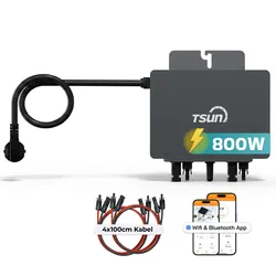 TSUN TSOL-MX800Lite 800 W Mikro-Wechselrichter, 2 MPPT, WiFi & Bluetooth, IP67, Micro Inverter für 2 Solarmodule inklusive 5m Anschlusskabel und 4x1m Solarkabel